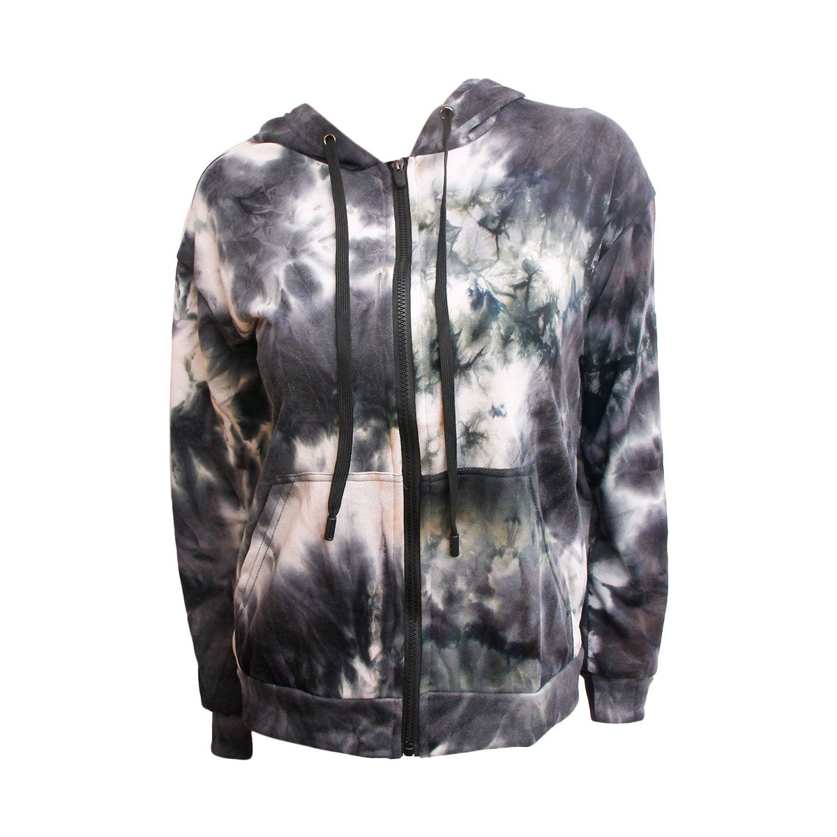 Small Black Tie Dye Zip Hoodi