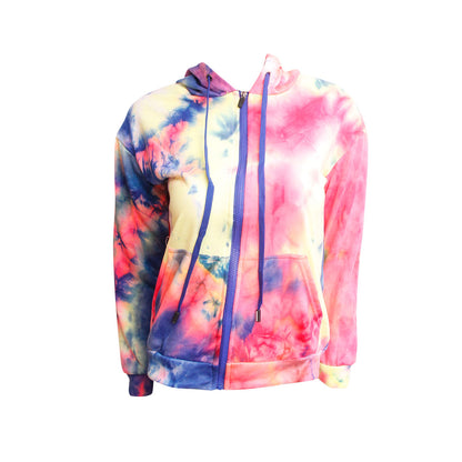 Large Pink Tie Dye Zip Hoodie