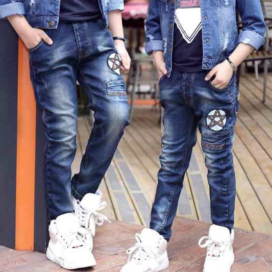 IENENS Fashion Boys Slim Jeans Spring Autumn Long Pants Young Boy Straight Denim Trousers Baby Cowboy Pants Plus Size