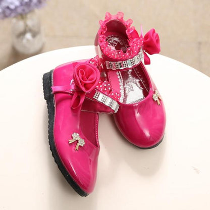 Children's Shoes For Girl Spring New Princess Lace Leather Shoes Fashion Cute Bow Rhinestone Wedding Shoes Student Party Dance