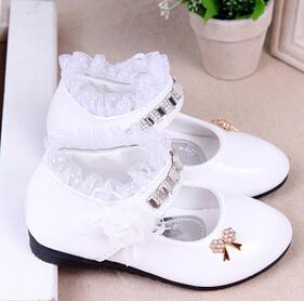 Children's Shoes For Girl Spring New Princess Lace Leather Shoes Fashion Cute Bow Rhinestone Wedding Shoes Student Party Dance