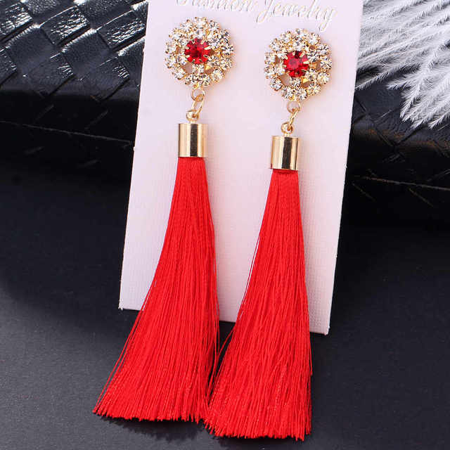 L&H Handmade Tassel Earrings For Women 2018 Fashion Female Drop Earrings Jewelry Vintage Statement Crystal Silk Long Earrings