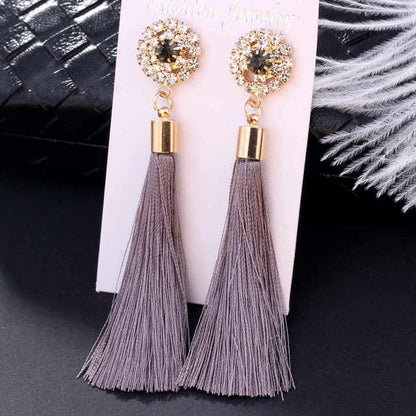 L&H Handmade Tassel Earrings For Women 2018 Fashion Female Drop Earrings Jewelry Vintage Statement Crystal Silk Long Earrings