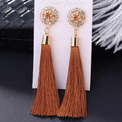 L&H Handmade Tassel Earrings For Women 2018 Fashion Female Drop Earrings Jewelry Vintage Statement Crystal Silk Long Earrings