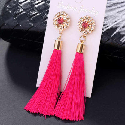 L&H Handmade Tassel Earrings For Women 2018 Fashion Female Drop Earrings Jewelry Vintage Statement Crystal Silk Long Earrings