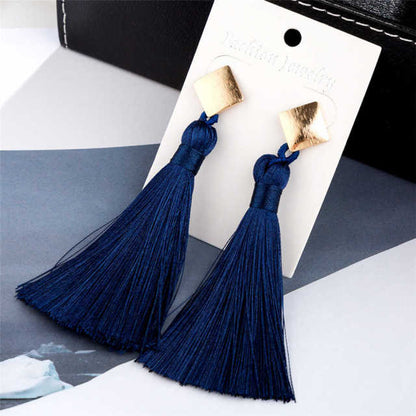 L&H Handmade Long Statement Tassel Earrings Bohemia Vintage Brown Red Black Silk Fringe Drop Earrings For Women Fashion Jewelry