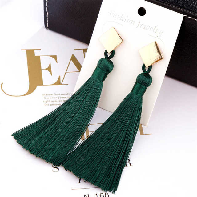 L&H Handmade Long Statement Tassel Earrings Bohemia Vintage Brown Red Black Silk Fringe Drop Earrings For Women Fashion Jewelry