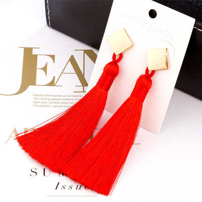 L&H Handmade Long Statement Tassel Earrings Bohemia Vintage Brown Red Black Silk Fringe Drop Earrings For Women Fashion Jewelry