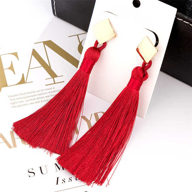 L&H Handmade Long Statement Tassel Earrings Bohemia Vintage Brown Red Black Silk Fringe Drop Earrings For Women Fashion Jewelry