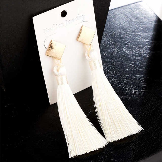 L&H Handmade Long Statement Tassel Earrings Bohemia Vintage Brown Red Black Silk Fringe Drop Earrings For Women Fashion Jewelry