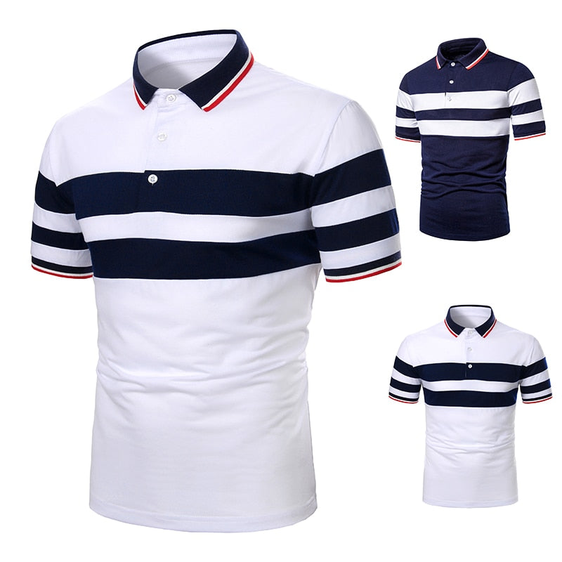 Men Short Sleeve Polo Chest Three Stripe Color Matching Fashion Collocation Cross-border Lapels, Men Short Sleeve Polo Shirt