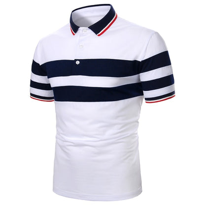 Men Short Sleeve Polo Chest Three Stripe Color Matching Fashion Collocation Cross-border Lapels, Men Short Sleeve Polo Shirt