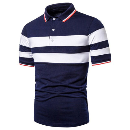 Men Short Sleeve Polo Chest Three Stripe Color Matching Fashion Collocation Cross-border Lapels, Men Short Sleeve Polo Shirt