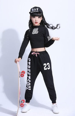 Black Fashion Children Jazz Dance Clothing Girls Street Dance Hip Hop Dance Costumes Kids Party Stage Performance Clothes Set