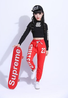 Black Fashion Children Jazz Dance Clothing Girls Street Dance Hip Hop Dance Costumes Kids Party Stage Performance Clothes Set