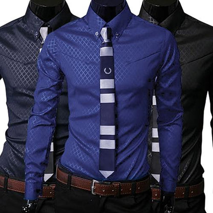 2020 Fashion Men Argyle Luxury Business Style Slim-Fit Long Sleeve Casual Dress Shirt Christmas gift moda hombre рубахи мужские