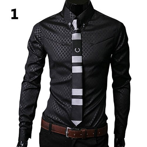 2020 Fashion Men Argyle Luxury Business Style Slim-Fit Long Sleeve Casual Dress Shirt Christmas gift moda hombre рубахи мужские