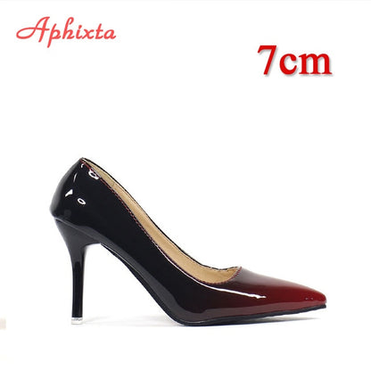 Aphixta Pointed Toe Women Thin Heel Shoes 10cm Heels Pointed Toe Patent Leather Wedding Party Shoes Woman Big Size 48