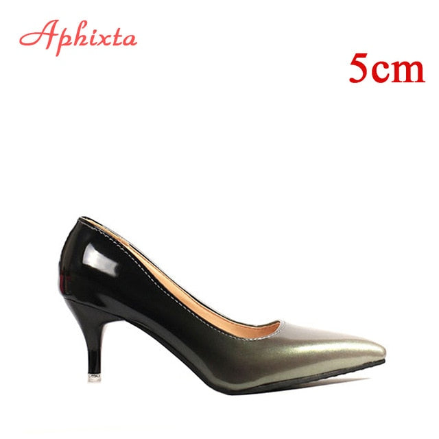 Aphixta Pointed Toe Women Thin Heel Shoes 10cm Heels Pointed Toe Patent Leather Wedding Party Shoes Woman Big Size 48