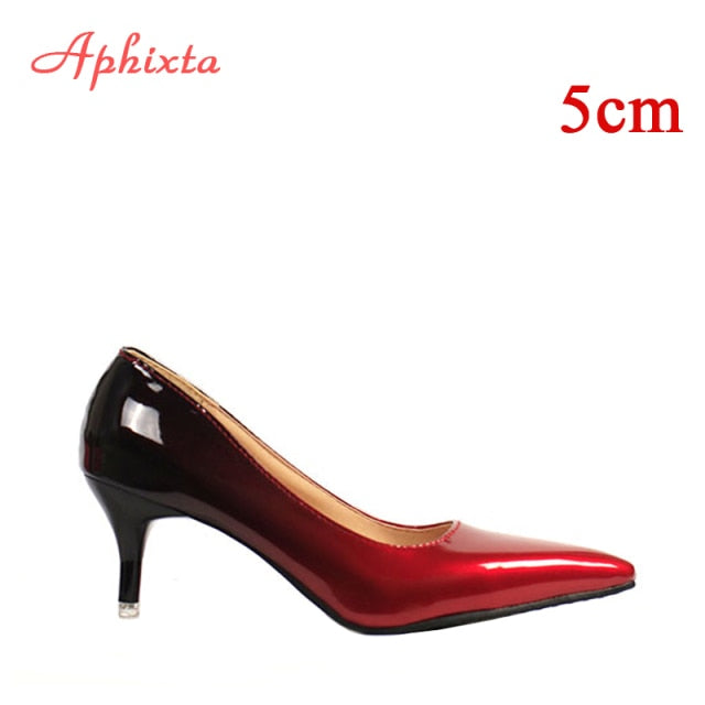 Aphixta Pointed Toe Women Thin Heel Shoes 10cm Heels Pointed Toe Patent Leather Wedding Party Shoes Woman Big Size 48