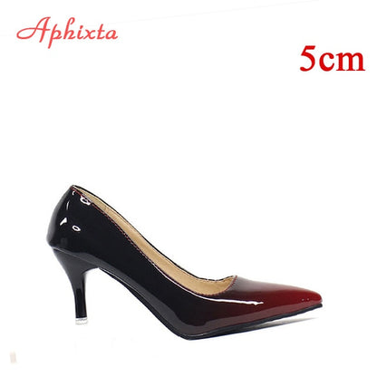 Aphixta Pointed Toe Women Thin Heel Shoes 10cm Heels Pointed Toe Patent Leather Wedding Party Shoes Woman Big Size 48