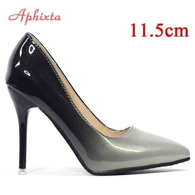 Aphixta Pointed Toe Women Thin Heel Shoes 10cm Heels Pointed Toe Patent Leather Wedding Party Shoes Woman Big Size 48