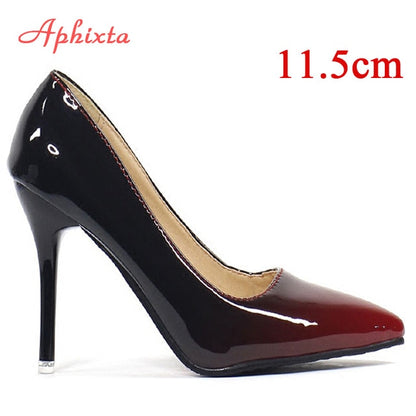 Aphixta Pointed Toe Women Thin Heel Shoes 10cm Heels Pointed Toe Patent Leather Wedding Party Shoes Woman Big Size 48