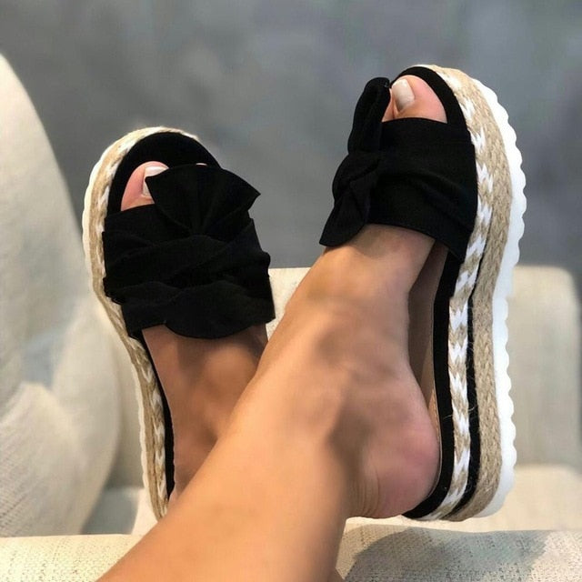 Women Sandals Platform Sandals Shoes Women Bow 2020 Summer Sandals Slipper Indoor Outdoor Flip-flops Beach Shoes Female Slippers