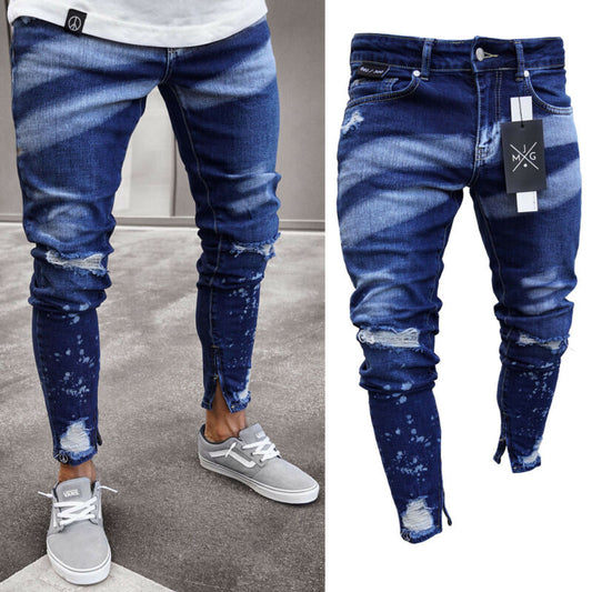 2019 Brand New Style Stylish Men's Ripped Skinny Jeans Destroyed Frayed Slim Fit Denim Pants Trousers