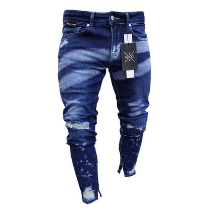 2019 Brand New Style Stylish Men's Ripped Skinny Jeans Destroyed Frayed Slim Fit Denim Pants Trousers