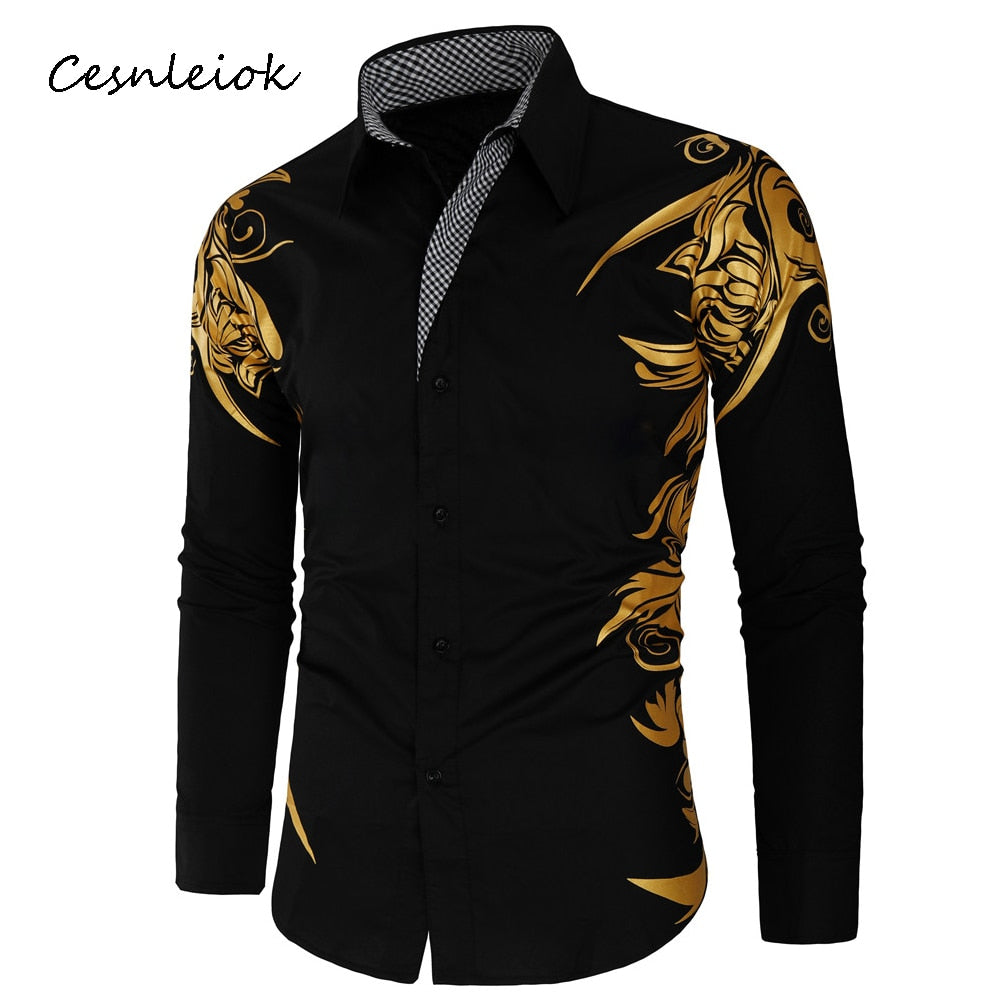 Spring Autumn Features Shirts Men Casual Gold Shirt New Arrival Long Sleeve Casual Slim Fit Male Shirts