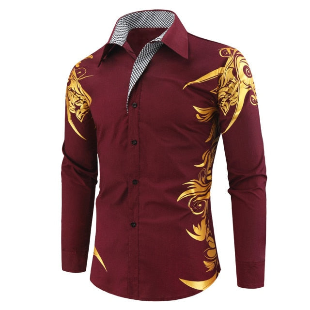 Spring Autumn Features Shirts Men Casual Gold Shirt New Arrival Long Sleeve Casual Slim Fit Male Shirts