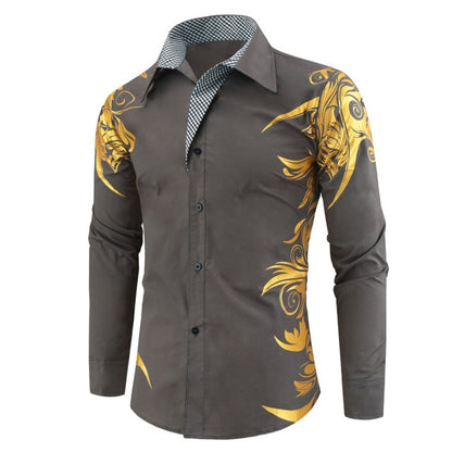 Spring Autumn Features Shirts Men Casual Gold Shirt New Arrival Long Sleeve Casual Slim Fit Male Shirts