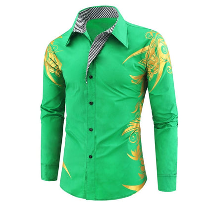 Spring Autumn Features Shirts Men Casual Gold Shirt New Arrival Long Sleeve Casual Slim Fit Male Shirts