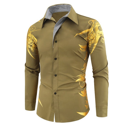 Spring Autumn Features Shirts Men Casual Gold Shirt New Arrival Long Sleeve Casual Slim Fit Male Shirts