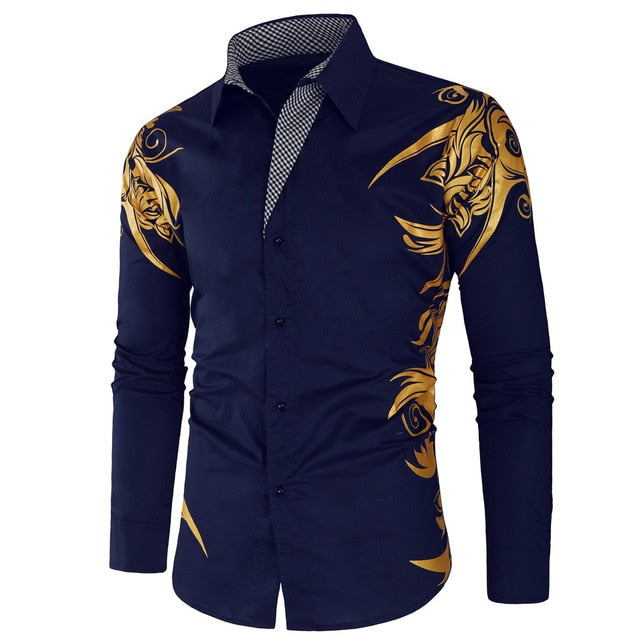 Spring Autumn Features Shirts Men Casual Gold Shirt New Arrival Long Sleeve Casual Slim Fit Male Shirts