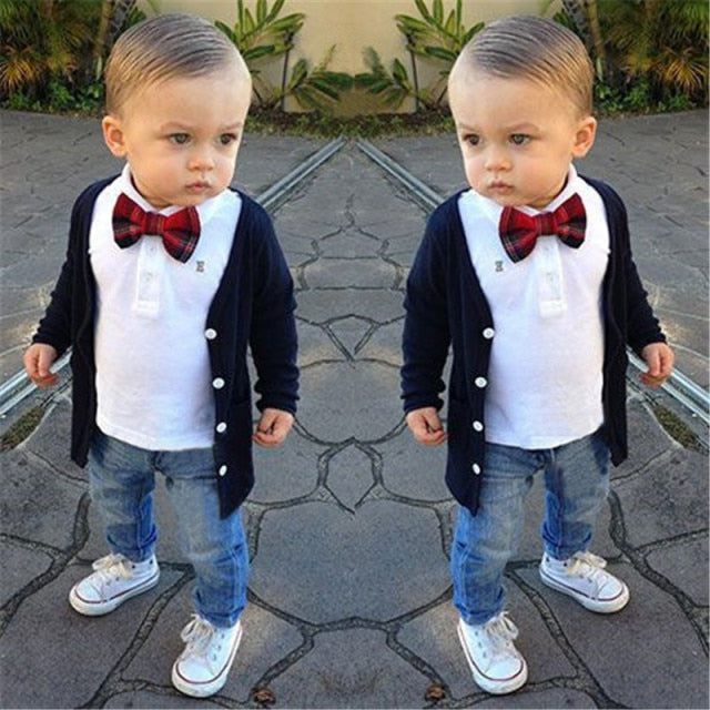 2020 Fall Kids Boy Clothes Set 3 Pieces Suits Coat+plaid T-shirt+Jeans Children little casual boys clothing sets 2-8 Years