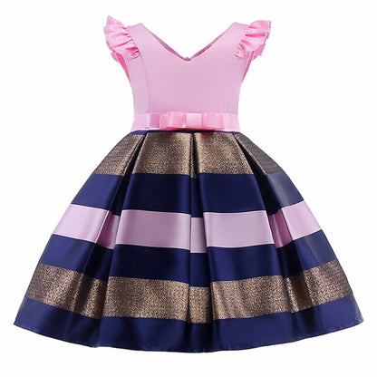 Kids Girl Striped Dresses Christmas Flower Girl Party Princess Dresses Children Clothes For 2 6 8 10 Years old Girls Gown Dress