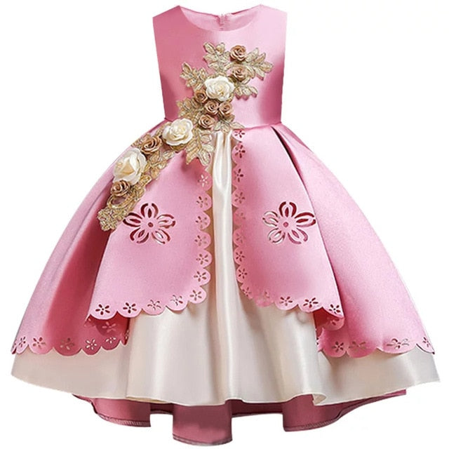 Embroidery Silk Princess Dress for Baby Girl Flower Elegant Girls Dresses Winter Party Christmas Halloween Kids Dresses Clothes