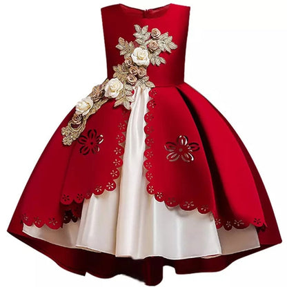 Embroidery Silk Princess Dress for Baby Girl Flower Elegant Girls Dresses Winter Party Christmas Halloween Kids Dresses Clothes