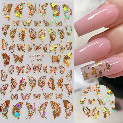 1pc Holographic 3D Butterfly Nail Art Stickers Adhesive Sliders Colorful DIY Golden Nail Transfer Decals Foils Wraps Decorations