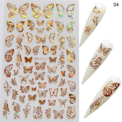 1pc Holographic 3D Butterfly Nail Art Stickers Adhesive Sliders Colorful DIY Golden Nail Transfer Decals Foils Wraps Decorations