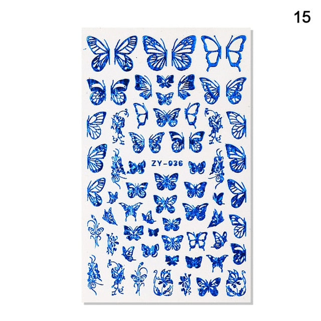 1pc Holographic 3D Butterfly Nail Art Stickers Adhesive Sliders Colorful DIY Golden Nail Transfer Decals Foils Wraps Decorations