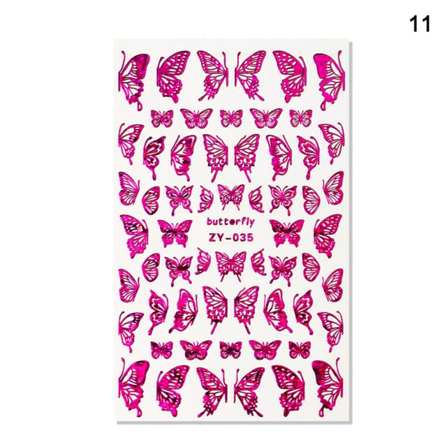 1pc Holographic 3D Butterfly Nail Art Stickers Adhesive Sliders Colorful DIY Golden Nail Transfer Decals Foils Wraps Decorations