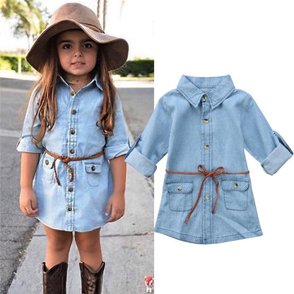 New Girl Clothes Girls Denim Short Mini Dress Toddler Jean Long Sleeve Casual Party Shirt Dress For Kids