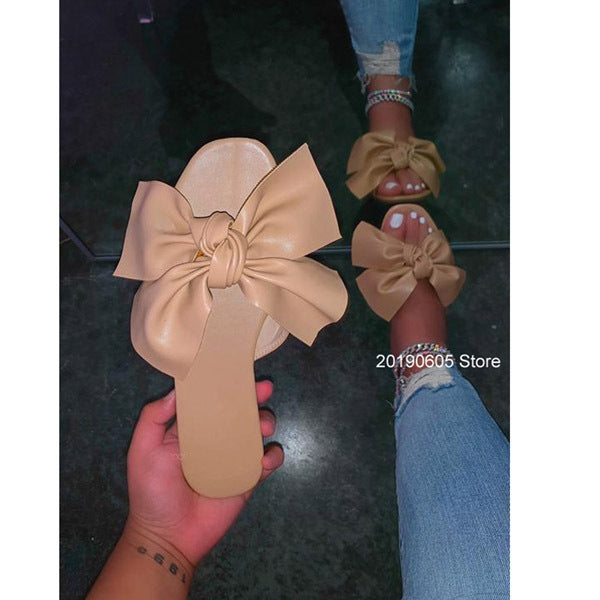 2021 Summer New Women&#39;s Flat Sandals Fashion Open Toe Bow Slippers Outdoor Beach Shoes Solid Color Leisure Plus Size 43