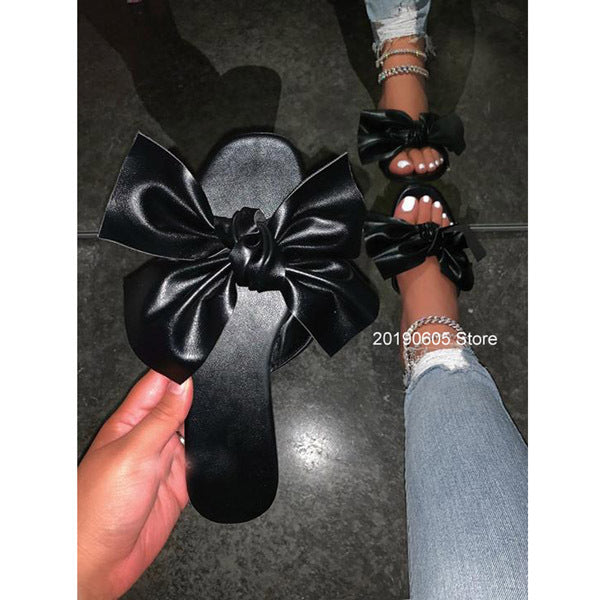 2021 Summer New Women&#39;s Flat Sandals Fashion Open Toe Bow Slippers Outdoor Beach Shoes Solid Color Leisure Plus Size 43