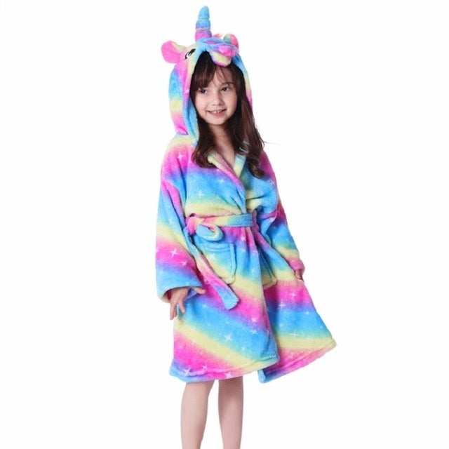 Unicorn Hooded Children Bathrobes Baby Rainbow Bath Robe Animal For Boys Girls Pyjamas Nightgown Kids Sleepwear 3-11Y