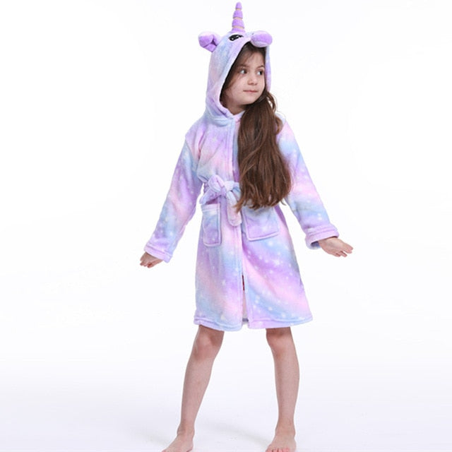 Unicorn Hooded Children Bathrobes Baby Rainbow Bath Robe Animal For Boys Girls Pyjamas Nightgown Kids Sleepwear 3-11Y