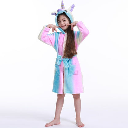 Unicorn Hooded Children Bathrobes Baby Rainbow Bath Robe Animal For Boys Girls Pyjamas Nightgown Kids Sleepwear 3-11Y